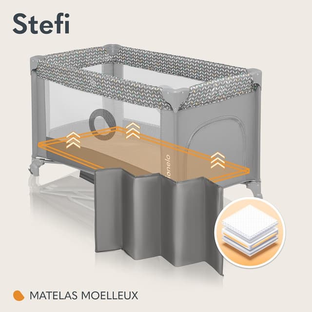 Detalle de LIONELO Stefi lit bébé jusqu’à 15 kg avec entrée latérale et système LockGuard