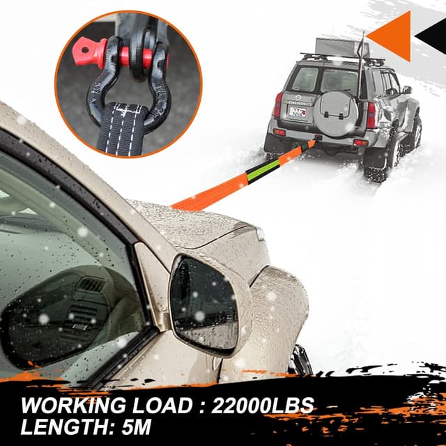 Detalle de MAIKEHIGH Tow Rope 5m x 5cm (10 Ton / 22,000 Lbs) Off-Road Recovery Strap with Gloves and Shackles