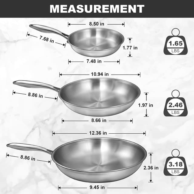 Thumbnail 1 de EWFEN Tri-Ply Frying Pans Set, 3-Pan