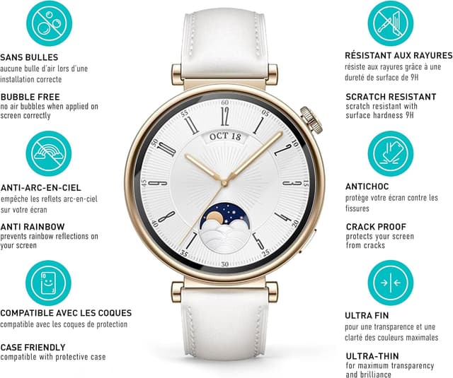 Detalle de smartect Verre Trempé 3 pièces Clear pour Huawei Watch GT 4 41 mm — protection d’écran 9H sans bulles