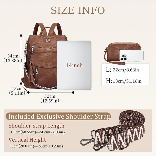 Detalle de LEASOUL women’s vegan leather rucksack bag with anti-theft RFID sleeves