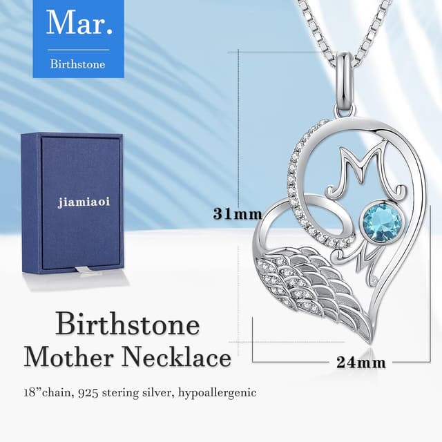 Thumbnail 6 de jiamiaoi Herz Kette in 18K Weißgold-Optik (vergoldet) mit 925 Silberkette und Herzanhänger – mit Geburtsstein