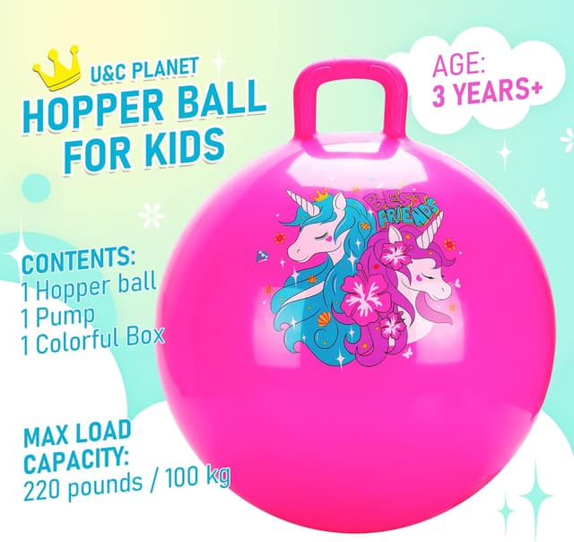 Detalle 2 de U&C Planet Hopper Ball 18-inch Bouncy Unicorn Ball with Handle (Pink)