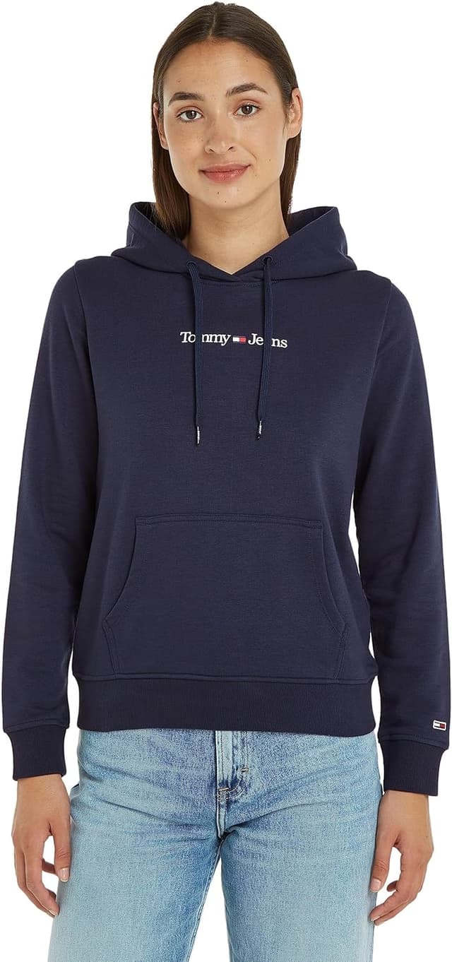 Detalle de Tommy Jeans Damen Hoodie Flag Regular Fit mit Kapuze und Sweat-Futter
