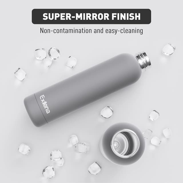 Detalle de Exllena 750ml insulated water bottle with clip, double-wall vacuum stainless steel (BPA-free) – grey