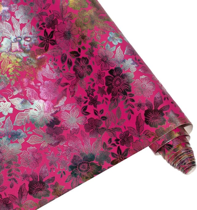 Detalle de Kunstleder Stoff Rolle 41 x 137 cm mit glänzendem Blumenmuster in Rosa – ideal zum Basteln