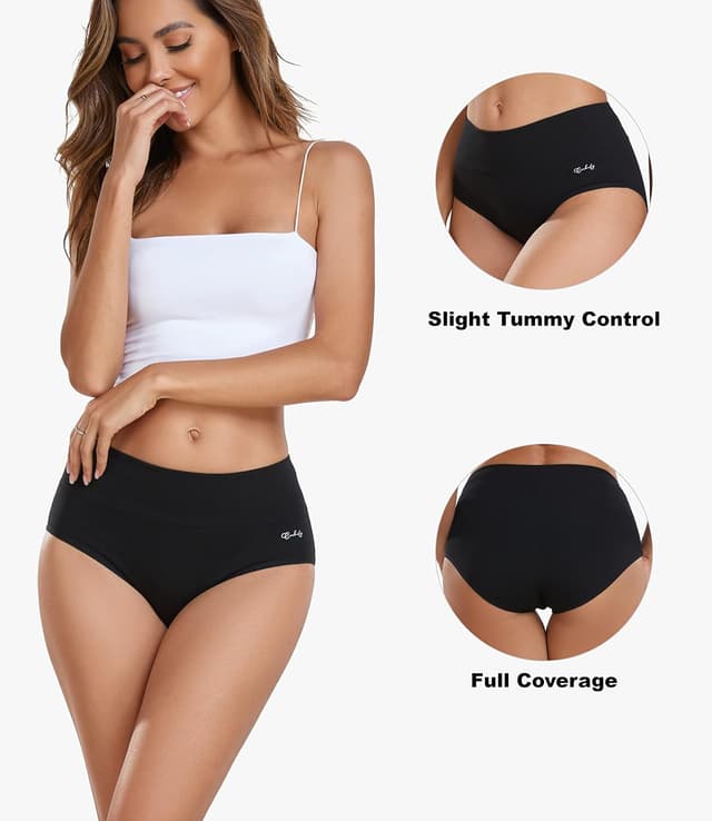 Detalle de coskefy Women’s High Waisted Cotton Underwear Soft Breathable Stretch Briefs (5-Pack)