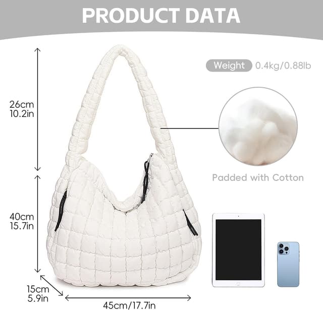 Detalle de Bagtopia Puffer Tote Bag (Large Quilted Puffer Tote)