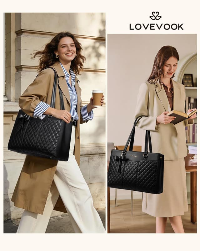 Detalle 2 de LOVEVOOK Damen Handtasche groß mit Laptopfach bis 17,3 Zoll – Steppmuster Arbeitstasche & Shopper