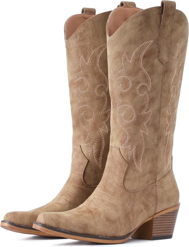 Detalle de IUV Women’s Cowboy Boots Western Cowgirl Mid Calf Snip Toe with Chunky Heel