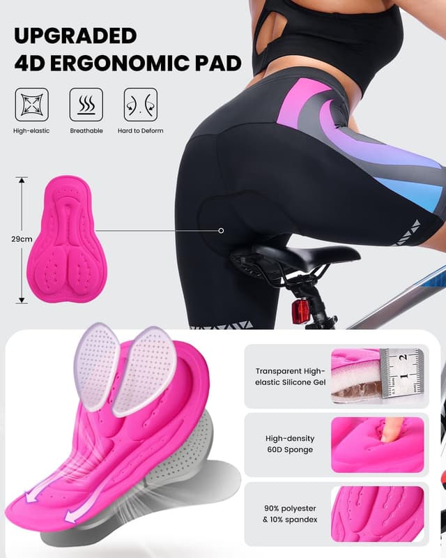 Detalle de Sportneer Radlerhose Damen gepolstert – schnelltrocknend mit Sitzpolster 4D und reflektierenden Streifen