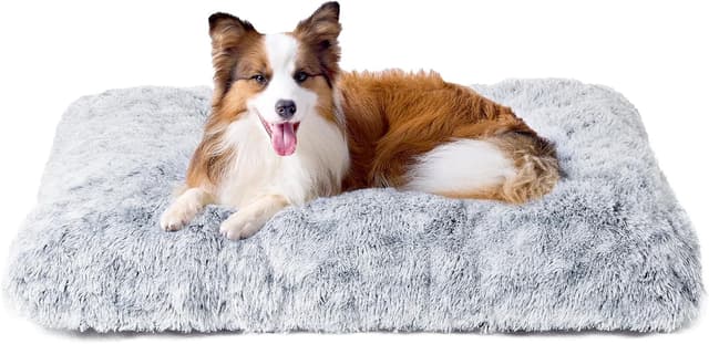Detalle de EHEYCIGA XL Fluffy Calming Dog Bed (Extra Large) with Anti-Slip Bottom, Grey, 105x70x9cm