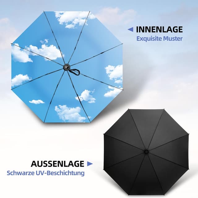 Detalle de ZUOYOUZ faltbarer Regenschirm (automatisch, kompakt) mit UV-Schutz – ideal für Auto & unterwegs