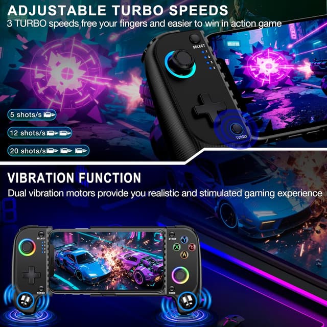 Detalle 2 de HELLCOOL Mobile Gaming Controller for iPhone & Android with Hall Effect Joystick and RGB