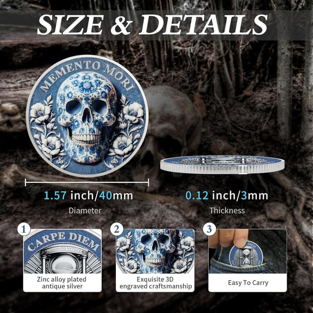 Thumbnail 3 de Memento Mori Münze Carpe Diem 1,57 Zoll