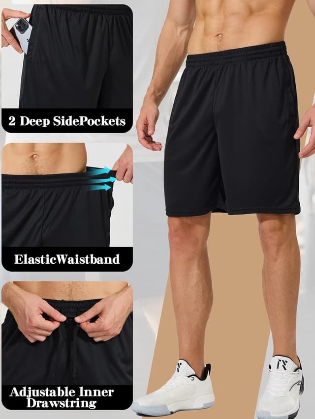 Detalle de ZENGVEE 1/3 Pack Men’s Sport Shorts – Quick-Dry Gym Athletic Shorts with Two Pockets