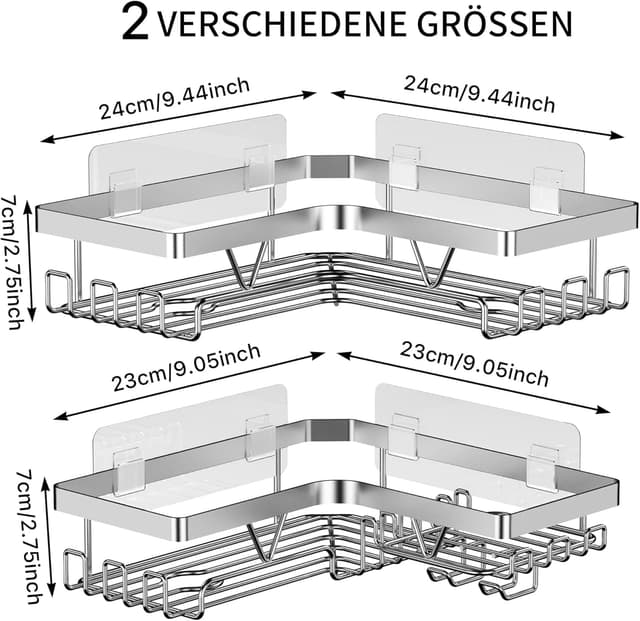 Detalle de Kegii Duschablage Ecke aus Edelstahl – Duschregal ohne Bohren für eckige Ablage in der Dusche