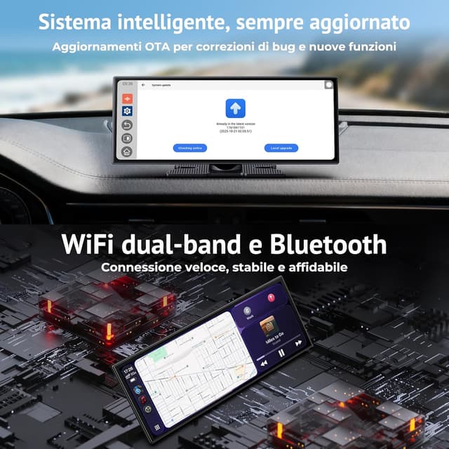 Detalle 2 de Schermo CarPlay wireless da 10,25” con Netflix e YouTube + telecamera retromarcia AHD