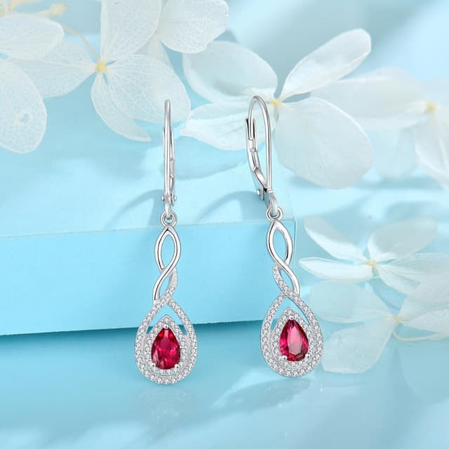 Detalle de FJ Damen Ohrringe Geburtsstein Infinity – 925 Sterling Silber Tropfen mit Zirkonia, hängend