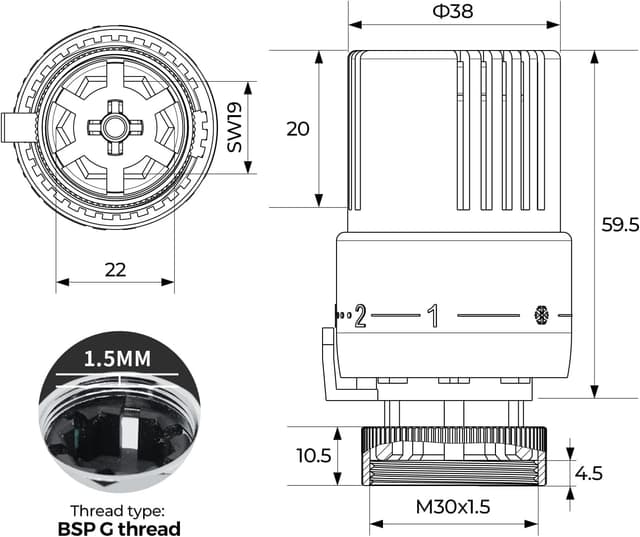 Detalle 2 de VANCOCO 2 STK Thermostatkopf M30×1,5
