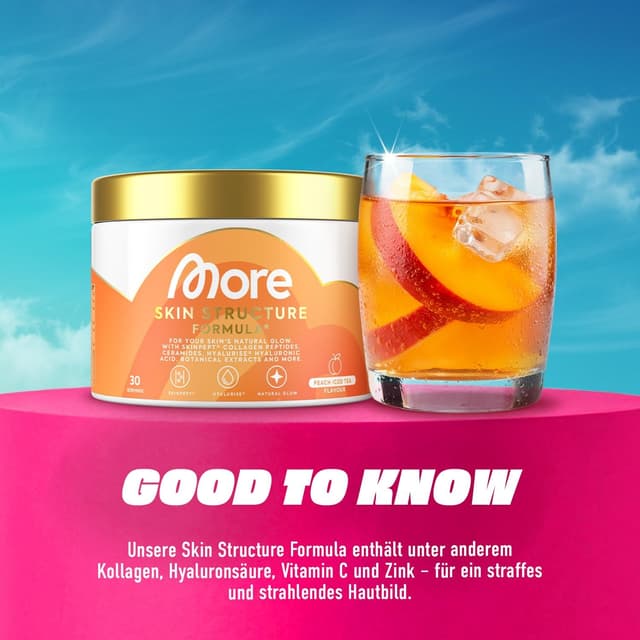Detalle de MORE Skin Structure Formula Pink Grapefruit Pulver (mit Kollagen & Hyaluron), 270 g – zur täglichen Einnahme