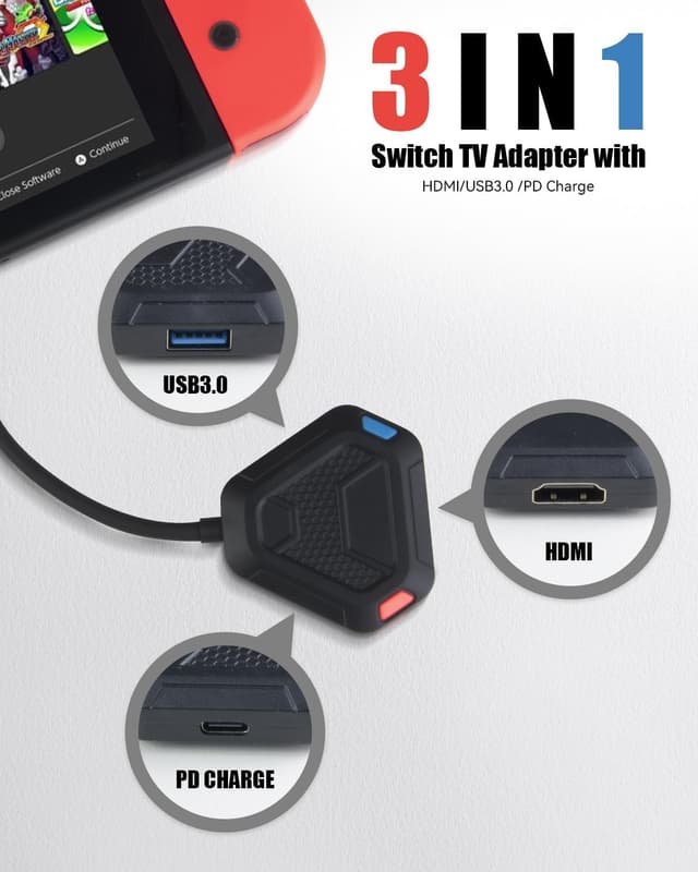 Detalle de 3-in-1 Switch Dock für Switch/OLED – portable S-… mit 4K HDMI, USB 3.0 und USB‑C PD 2.0 (Schwarz)