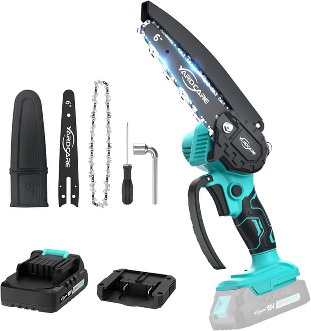 Detalle de YARDCARE Mini motosega a batteria da 6 pollici con pompetta olio e blocco di sicurezza