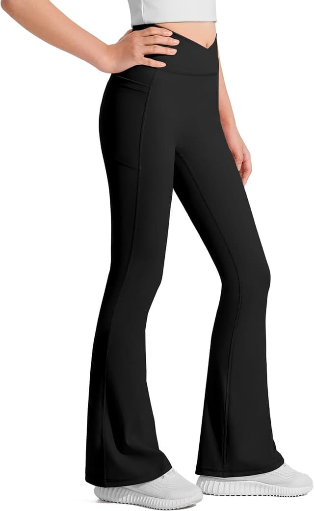 Detalle de JOCMIC Girls Flare Leggings (Kids Bell Bottom, High-Waisted Bootcut Yoga & Dance Pants)