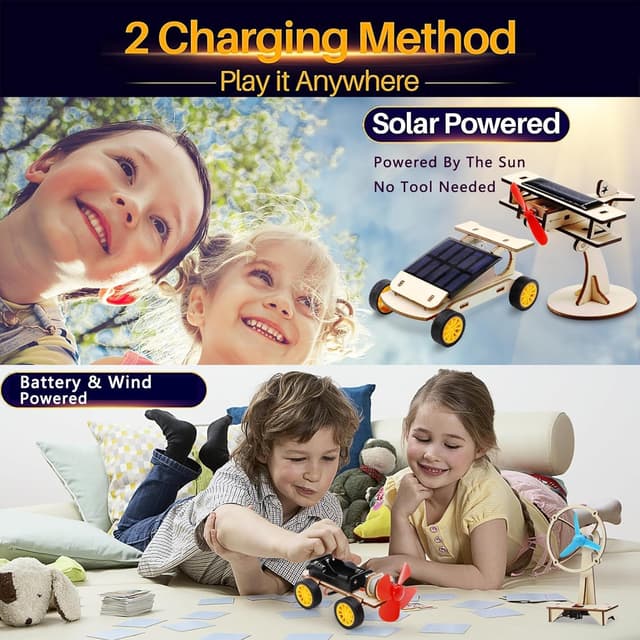 Detalle 2 de STEM Kits for Kids Ages 8-14 (4 Wooden Kits): Solar Car, Solar Plane, Wind Car & Electric Fan Building Set