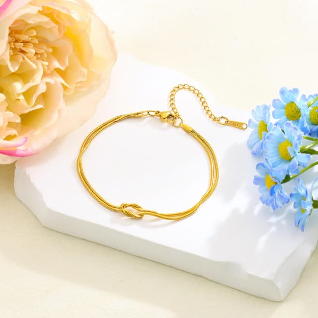 Detalle de HEYEJET Liebesknoten Armband aus Edelstahl (Silber/Gold) – Geschenkidee für Paare, Familie & Freunde