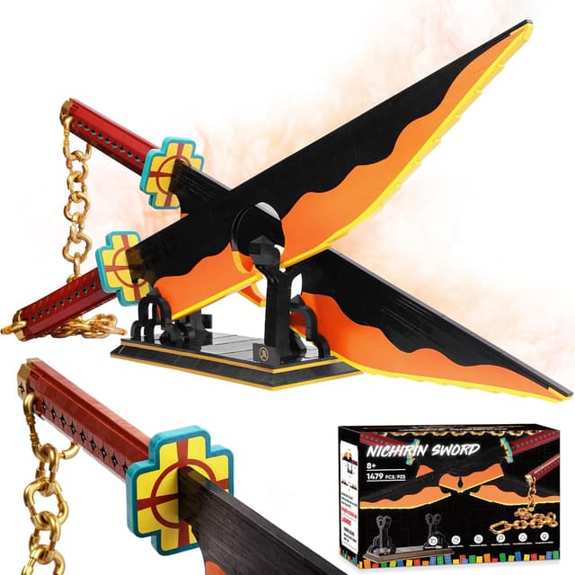 Detalle de Jorumo Sword Building Set (Tengen Uzui) 82in Double Blade Katana Building Block Kit with Stand, 1478 Pieces