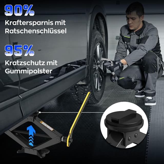 Detalle 2 de IMAYCC Wagenheber 2,5 t (2500 kg) für BMW – Scherenwagenheber mit 2 Gummiauflagen und Radmutternschlüssel