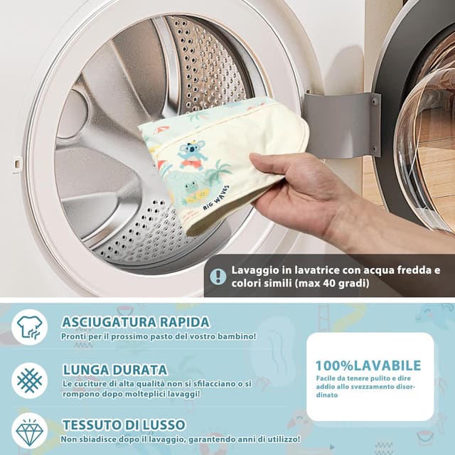 Detalle de Little Dimsum Bavaglino per svezzamento con maniche lunghe impermeabili e tasca grande 6-36 mesi