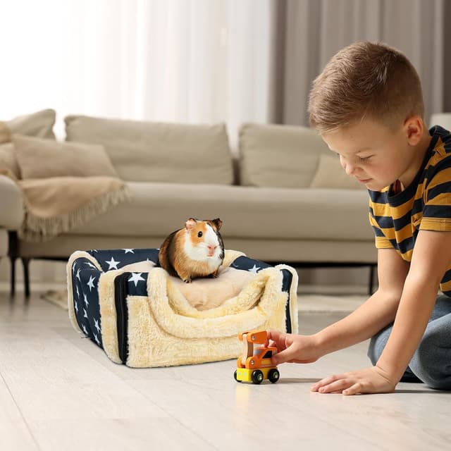 Thumbnail 6 de Pantula Warm Guinea Pig Bed House (Blue Star) – cave-style hideout with removable pad