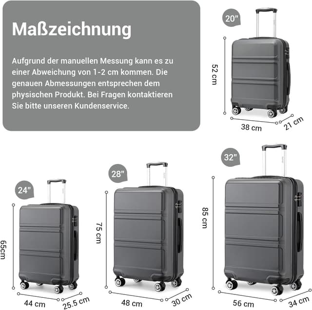 Detalle 2 de KONO Koffer Trolley Reisekoffer aus ABS+PC mit 4 Zwillingsrollen und TSA-Schloss (75 x 48 x 30 cm)