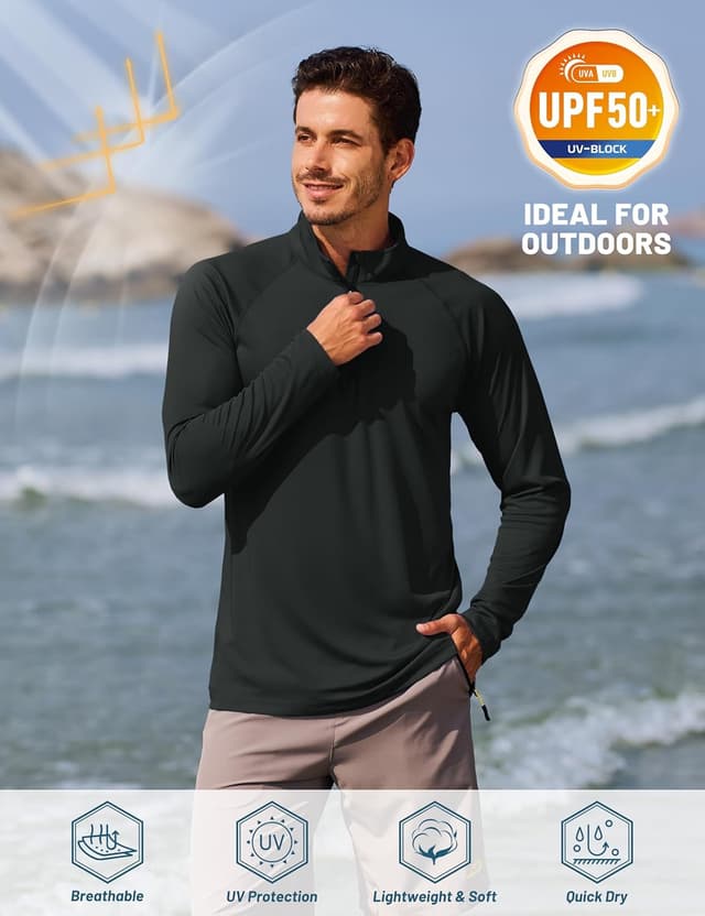 Detalle de TACVASEN Herren UV-Schutz Langarm-Rashguard mit 1/4-Reißverschluss (UPF 50+)