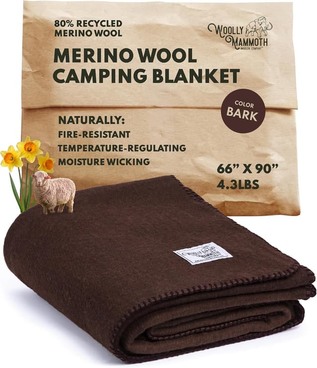 Detalle de Woolly Mammoth Woolen Company 80% Merino Wool Blanket (66 x 90) for Cold Weather Camping & Emergency Kits