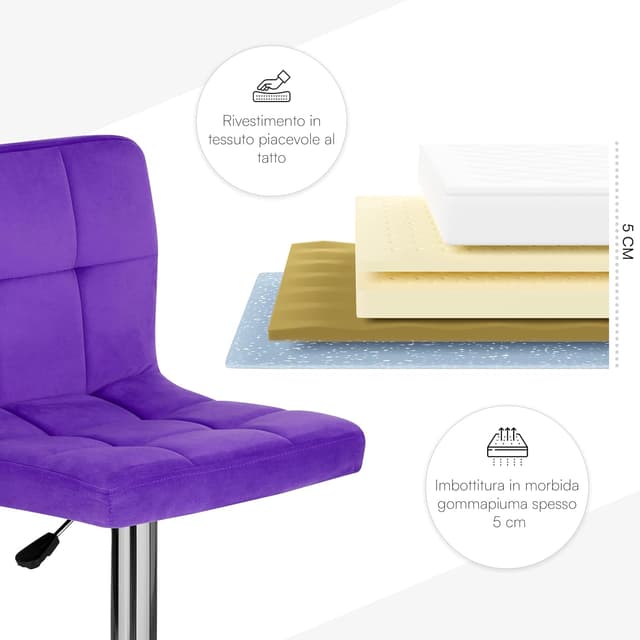 Detalle 2 de Baroni Home sgabello da bar viola regolabile 82,5 cm