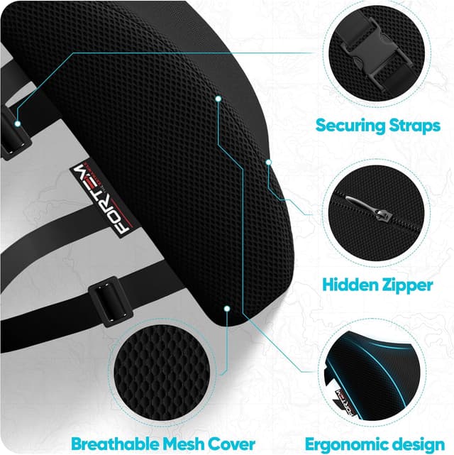 Detalle 2 de FORTEM Lumbar Support Cushion with Memory Foam & Adjustable Straps