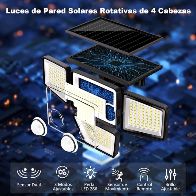 Detalle de K KASONIC Luces Solares Exteriores Doble Sensor 🌞 2500LM Paquete de 2