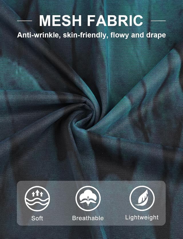 Detalle de ACDAY V-neck ruffle short sleeve chiffon-style blouse with double-layer mesh tunic design for women