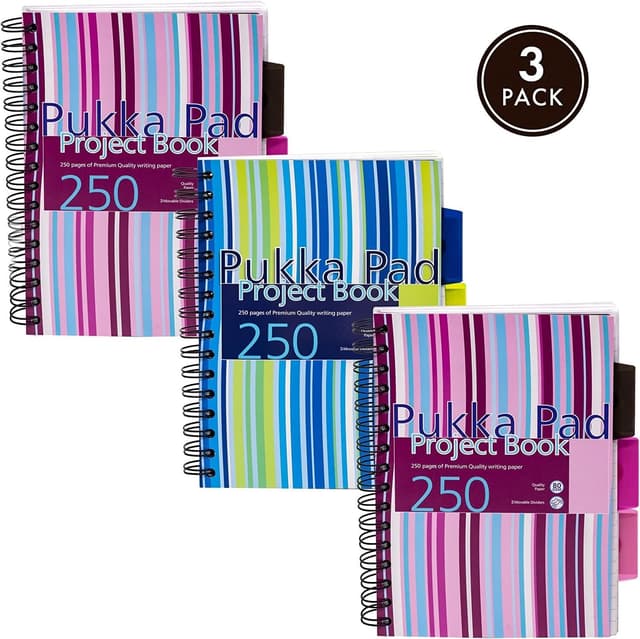 Detalle 2 de Pukka Pad A5 Striped Project Notebook 3-Pack (wirebound) with 8mm feint ruled paper and repositionable dividers