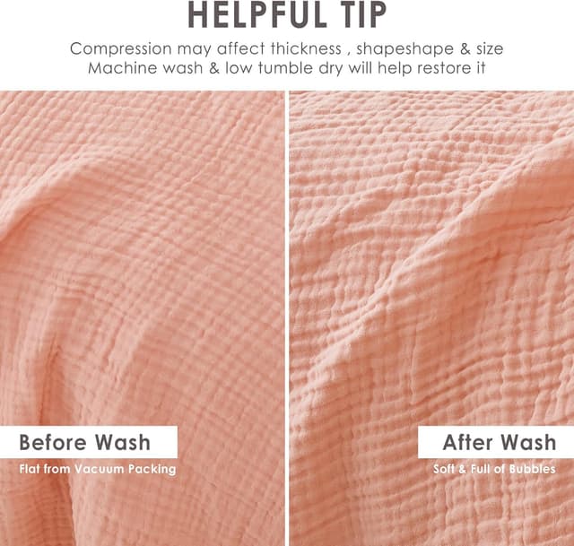 Detalle de EMME Musselin-Decke für Erwachsene (100% Baumwolle) 230 x 230 cm – rosa, 4-lagig, vorgewaschen