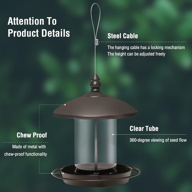 Detalle de Youvip Metal Roof Bird Feeder (Chew-Proof) for Outdoor Hanging Wild Bird Seeds, Bronze