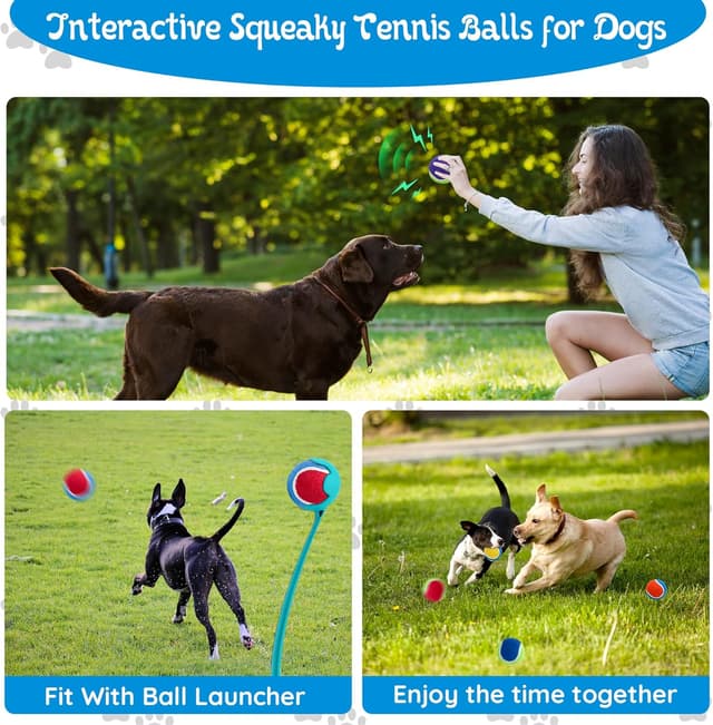 Detalle de Ousiya Squeaky Tennis Balls for Dogs (12 Pack, 6.5 cm) with Mesh Bag – Durable fetch and training toy