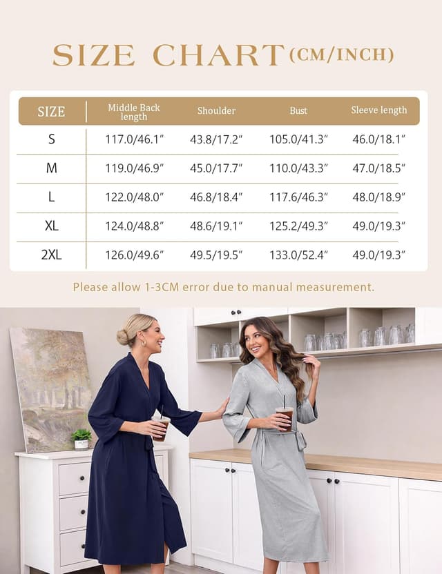 Detalle 2 de Marvmys robe de chambre femme en coton doux avec ceinture ajustable et poches