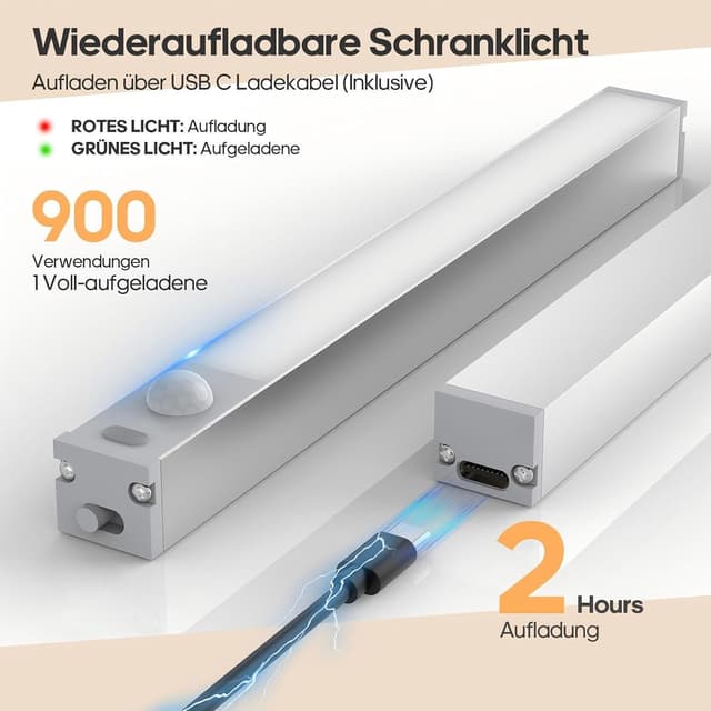 Detalle de GOODEA 18 cm Slim Bright LED Schrankbeleuchtung mit Bewegungsmelder (3er-Set, dimmbar)