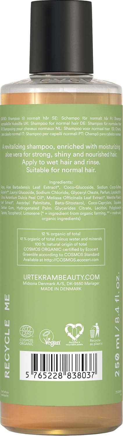 Detalle de Urtekram Gommage à l’aloe vera – Shampooing bio pour cheveux normaux, 250 ml