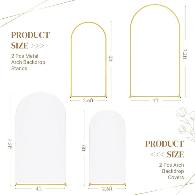 Detalle 2 de Toolterritary Metal Arch Backdrop Stand and Cover Set (2-Pack) for Wedding, Parties, Baby Shower, and More