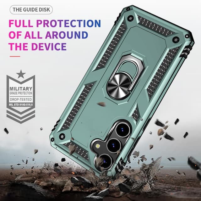 Detalle de for Samsung Galaxy S24 case with screen protector – 360° rotatable kickstand heavy duty shockproof (dark green)